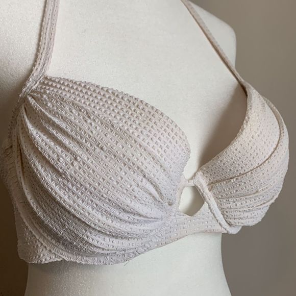 Victorias Secret Bikini Top White 34D Halter Push Up Bridal Textured Gold - Picture 4 of 7